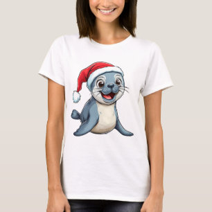 Camiseta Foca de desenho animado adorável vestindo um chapé
