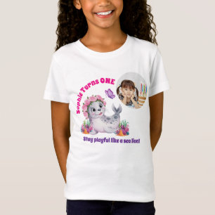 Camiseta Foca do Mar com Florais Caprichosos Fofos Foto Ani