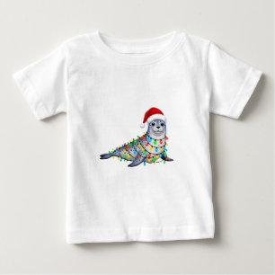 Camiseta Foca Festiva Coberta com Luzes de Natal
