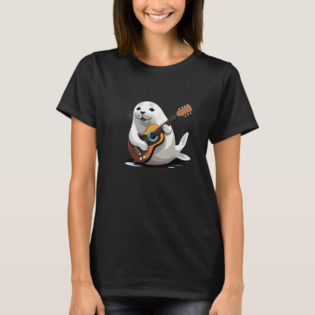 Camiseta Foca Fofa Tocando Violão, Foca Guitarrista (Frente)