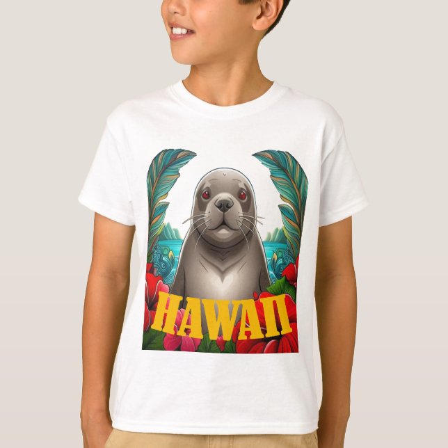 Camiseta Foca-Monge Havaiana Fofa (Frente)
