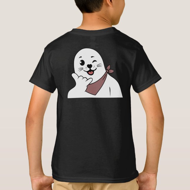 Camiseta Foca Piscando de Lenço no Pescoço Fazendo Sinal de (Verso)