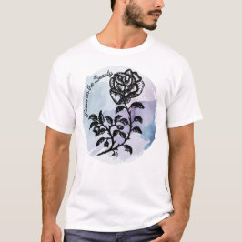 Camiseta Foco na Caneta de beleza e na Rosa de tinta azul