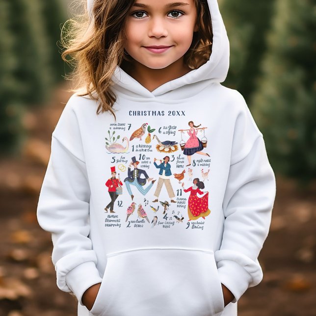 Camiseta Fofa 12 Dias de Natal Clássico infantil (12 Days of Christmas traditional classic ballet characters kids holiday hoodie.)
