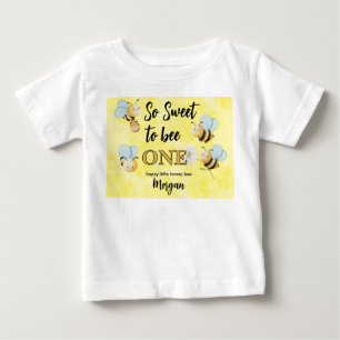 Camiseta Fofa Abelha Um Amarela Preta Festa de Um Ano de Id