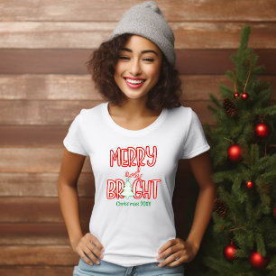 Camiseta Fofa Alegre e Brilhante Ano de Natal Vermelho e Ve