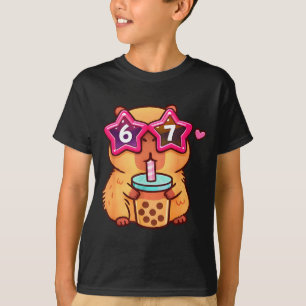 Camiseta Fofa capivara amante de chá bubble 6 7 meme kawaii