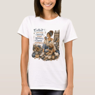 CAMISETA FOFA CAPRICHOSA DE OUTONO COM GAROTA E DITADO