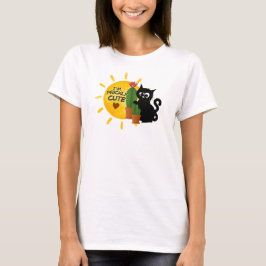 Camiseta fofa com gato preto e cacto