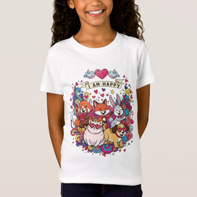 Camiseta Fofa de Animais de Desenho Animado Amor & (Frente)