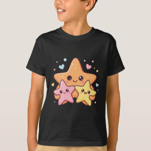 Camiseta Fofa Família de Estrelas-do-Mar Kawaii Amor Oceâni