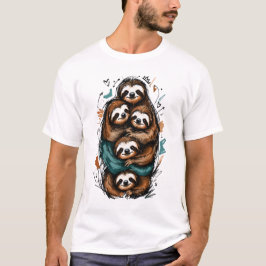 Camiseta Fofa Família de Preguiças Empilhadas – Desenho Eng