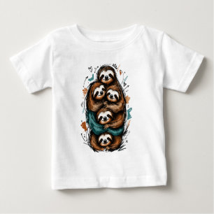 Camiseta Fofa Família de Preguiças Empilhadas – Desenho Eng