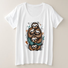 Camiseta Fofa Família de Preguiças Empilhadas – Desenho Eng