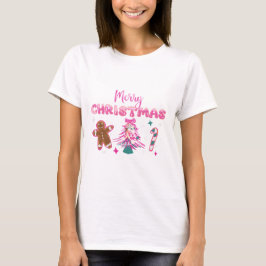Camiseta Fofa Feliz Natal Design de Biscoito de Gengibre e