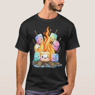 Camiseta Fofa Kawaii Marshmallow Fogueira de Verão
