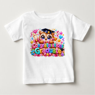 Camiseta Fofa Kawaii Parabéns Graduado Coruja Pastel Pi