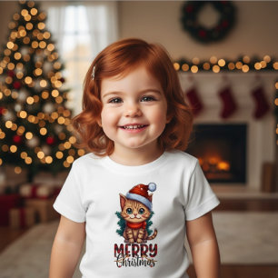 Camiseta Fofa Kitten Feliz Natal Criança Férias Gato
