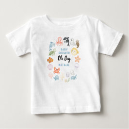 Camiseta Fofa Oceano Sob o Mar Festa de Bebê de Animais Mar