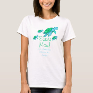 Camiseta Fofa "Super Mãe" Chá Tartarugas Marinhas Mãe