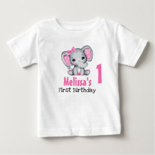 Camiseta Fofinho Elefante Rosa Primeiro Aniversário Bebê