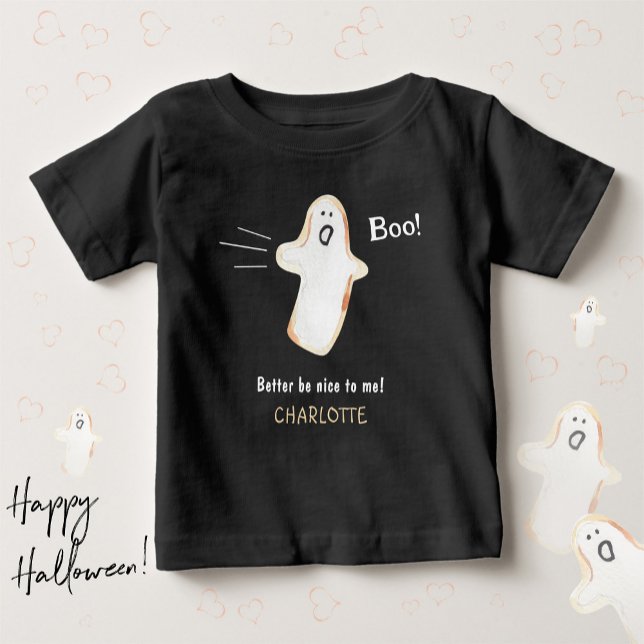 Camiseta Fofinho Fantasma Boo Espiritual Bebê Primeiro Hall (BOO! Ghost Cute Handdrawn Halloween Baby T-Shirt ©Susanne Sachers - Sunny Mind Design)