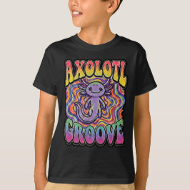 Camiseta Fofo Axolote Retro Groove a vida é boa arco-íris