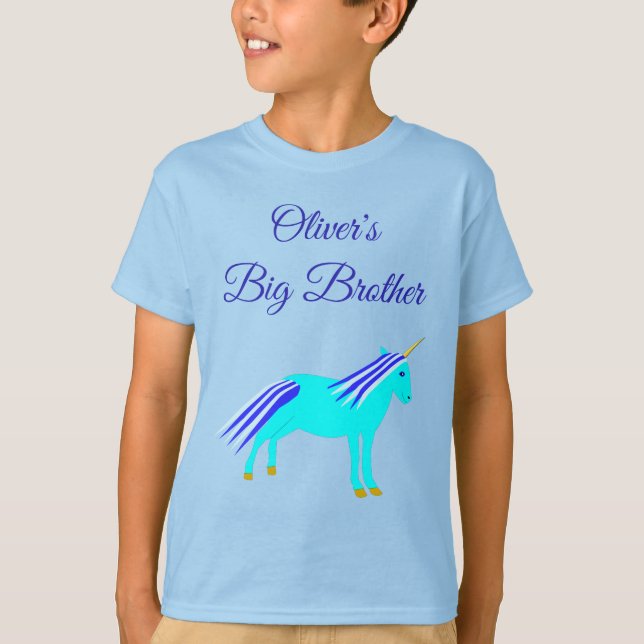 Camiseta Fofo Azul Menino Unicórnio Grande Irmão Personaliz (Frente)