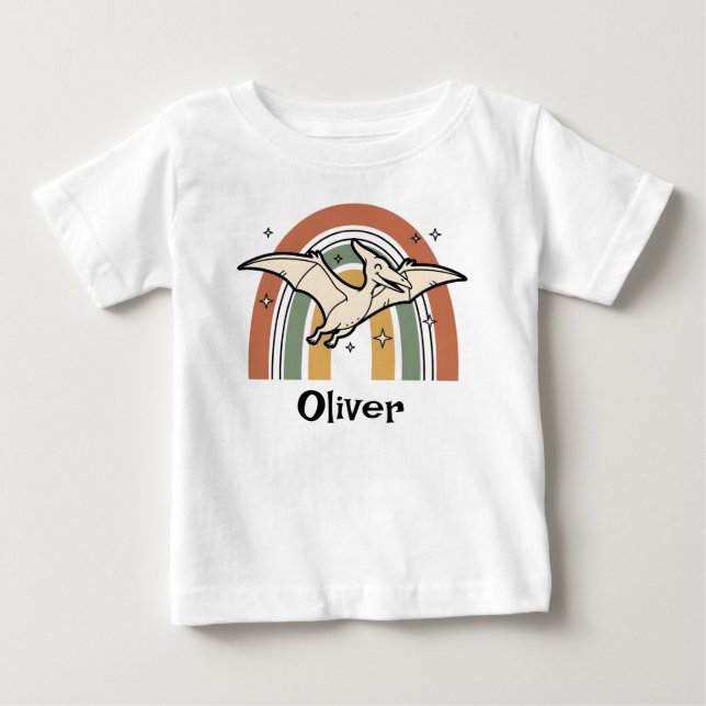 Camiseta Fofo Boho Tom Dinosauro Voador & Arco-íris (Frente)
