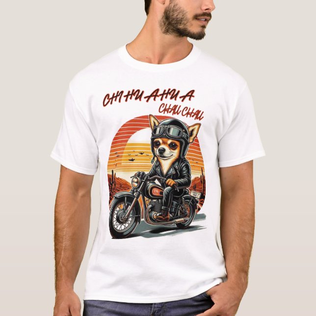 Camiseta fofo chihuahua biker amante de cachorro (Frente)