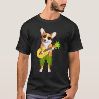 Camiseta Fofo Corgi Havaiano Abacaxi Ukulele Havaí Verão