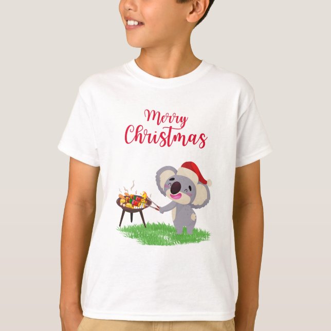 Camiseta Fofo de Natal australiano Koala apreciando um CHUR (Frente)