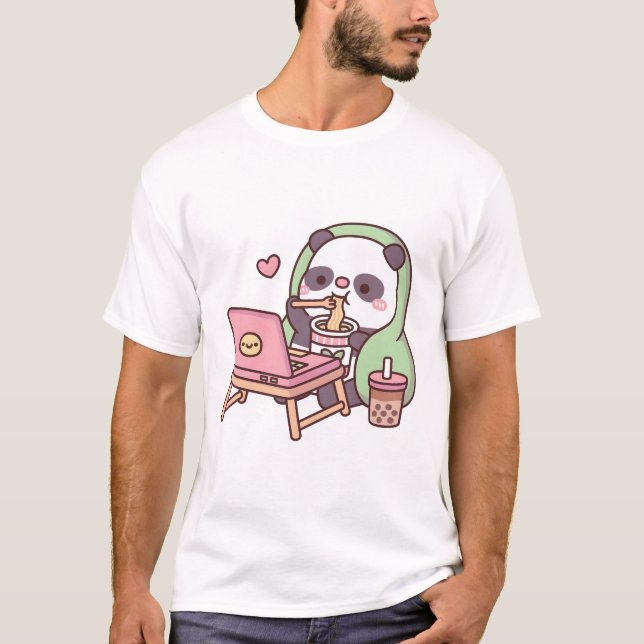 Camiseta Fofo De Panda Bonito Com Nodles E Chá De Bolha (Frente)