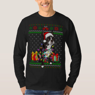 Camiseta Fofo feio Luz de Natal Boston Terrier Dog L