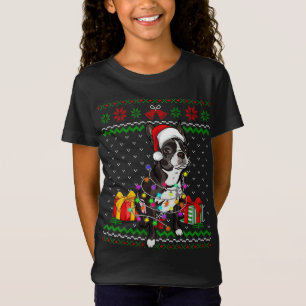 Camiseta Fofo feio Luz de Natal Boston Terrier Dog L