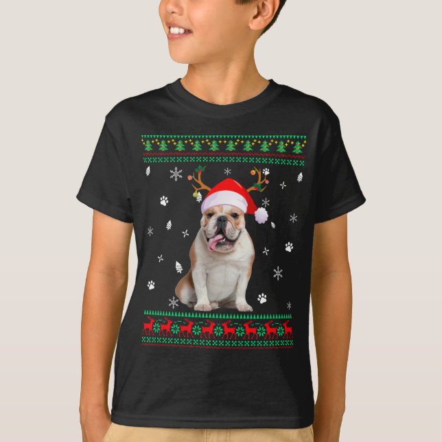 Camiseta Fofo feio Natal Inglês Bulldog Papais noeis R (Frente)