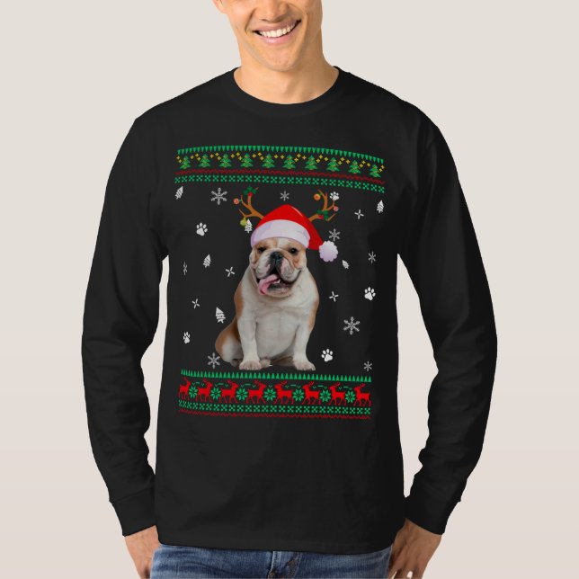 Camiseta Fofo feio Natal Inglês Bulldog Papais noeis R (Frente)