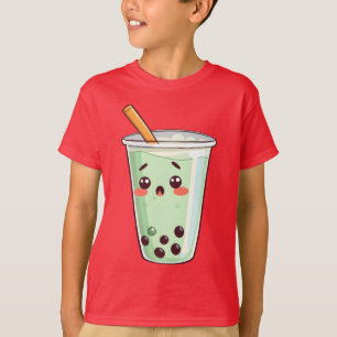 Camiseta Fofo Kawaii Boba Chá de Bolha Personagem Matcha G