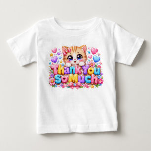 Camiseta Fofo Kawaii Muito Obrigado Gato Nome Pastel Rosa