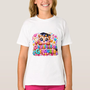 Camiseta Fofo Kawaii Parabéns Graduado Coruja Pastel Pi
