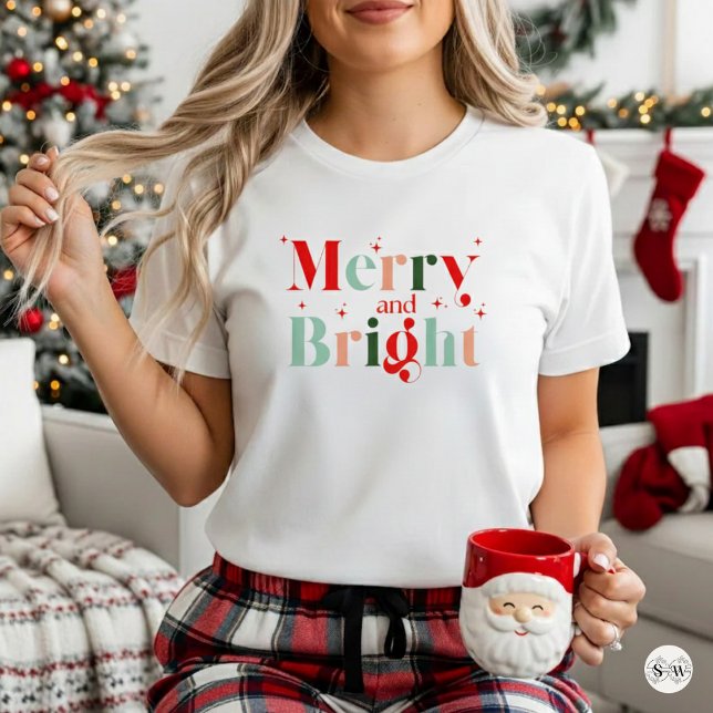 Camiseta Fofo Natal Alegre e Brilhante Retro (Criador carregado)