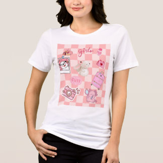 Camiseta Fofo rosa Estético kawaii xadrez