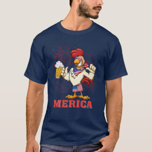 Camiseta Fogo Chicken Merica 4 De Julho América De Verão