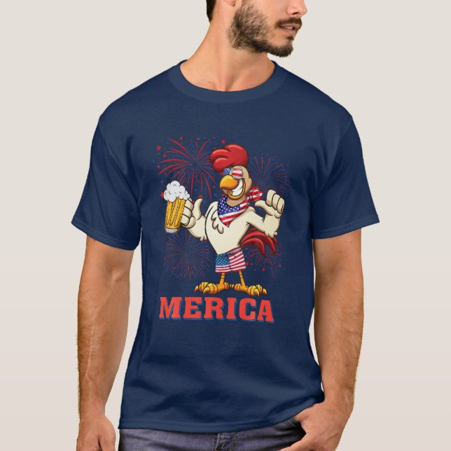 Camiseta Fogo Chicken Merica 4 De Julho América De Verão (Frente)