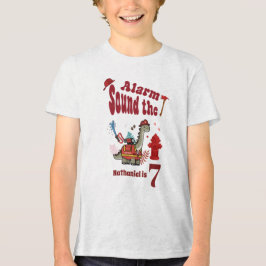 Camiseta Fogo de aniversário do dinossauro bombeiro fofo ru