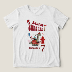 Camiseta Fogo de aniversário do dinossauro bombeiro fofo ru