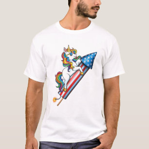 Camiseta Fogo de Artifício Cavalgando Unicórnio Bandeira Am