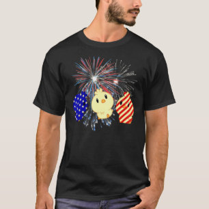 Camiseta Fogo de Artifício Vermelho Branco Azul Frango Fogo