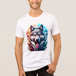 Camiseta Fogo e Lobo de Gelo Vibrant Fantasy Animal Art