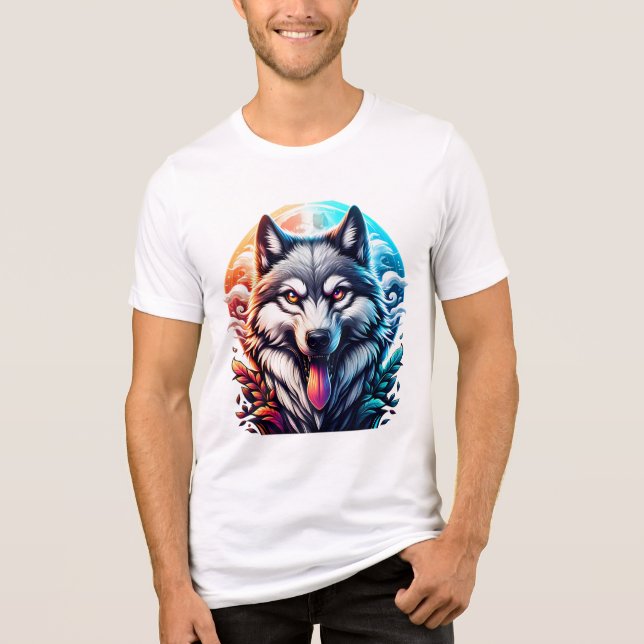Camiseta Fogo e Lobo de Gelo | Vibrant Fantasy Animal Art (Frente)